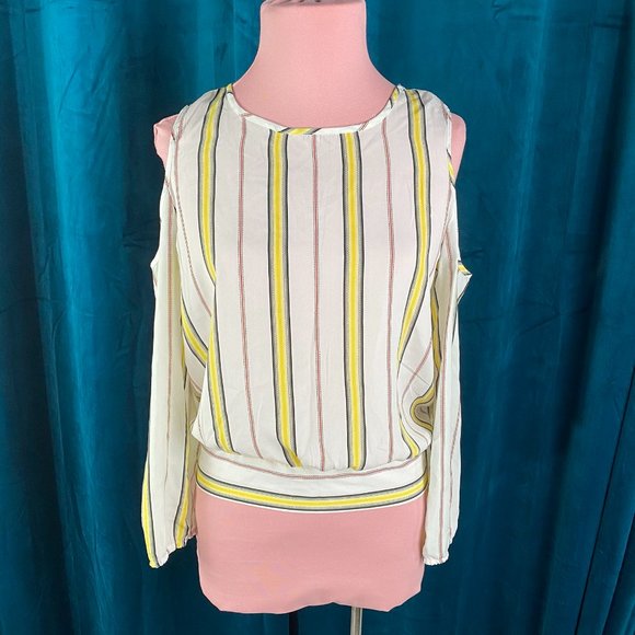 Sweet Wanderer Tops - Sweet Wanderer Striped Cold Shoulder Top Blouse